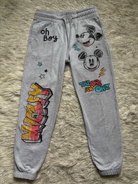 Disney Mickey Mouse Gray Women’s Embroidered Graphic Joggers Size XS(0/2)